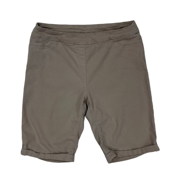 Soft Surroundings Super Stretch Shorts Medium Cuffed Pull On Elastic Waist Khaki - Picture 1 of 7